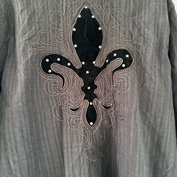 English Heroes Fleur-de-Lis Embroidery Cotton Button Down Shirt Grunge Goth - Picture 7 of 16